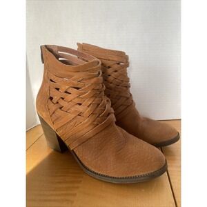 Free People Carrera Tan Woven Heel Ankle Boots Size 10 Leather Strappy Booties